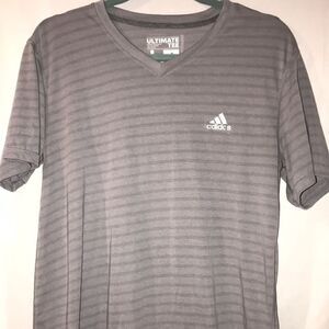 Adidas by 424 Men's Gray Climalite Stripe V-Neck Short Sleeve T-Shirt Size Large